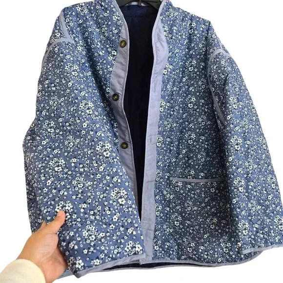 Sabrina Lauren Reversible Quilted Jacket Floral/ Blue Size 3XL - Picture 2 of 10